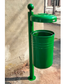 Cestino portarifiuti da tassellare a forma cilindrica con coperchio e spegni sigarette - cm Ø35x131,7h