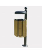 Cestino a forma cilindrica con doghe in legno di pino e coperchio con spegnisigarette , da inghisare - cm Ø35x161,7h