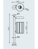 Cestino portarifiuti a forma cilindrica con paletto da tassellare, doghe in legno di pino e coperchio con spegnisigarette  - cm 