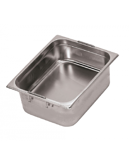 Bacinella contenitore GN 2/1 in acciaio inox con maniglie rientranti - capacità lt. 46 - mm 650x530x150h