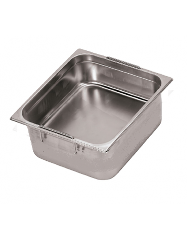 Bacinella contenitore GN 2/1 in acciaio inox con maniglie rientranti - capacità lt. 56 - mm 650x530x200h
