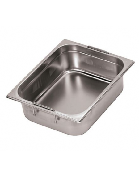 Bacinella contenitore GN 1/2 in acciaio inox con maniglie rientranti - capacità lt. 6,5 - mm 325x265x100h