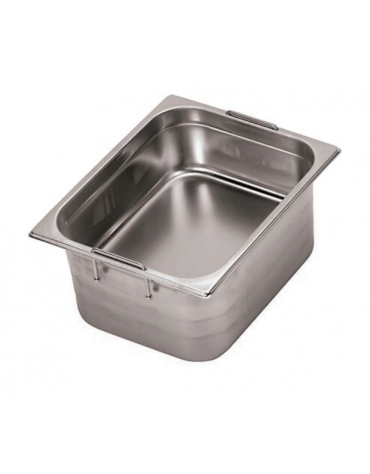 Bacinella contenitore GN 1/2 in acciaio inox con maniglie rientranti - capacità lt. 9,5 - mm 325x265x150h