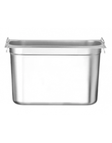 Bacinella contenitore GN 1/3 in acciaio inox con maniglie rientranti - capacità lt. 7,8 - mm 325x180x200h