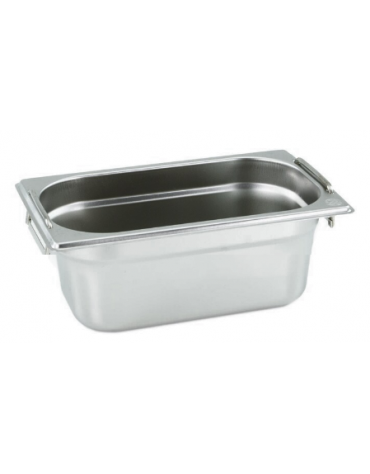 Bacinella contenitore GN 1/4 in acciaio inox con maniglie rientranti - capacità lt. 2,8 - mm 265x160X100h