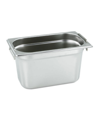 Bacinella contenitore GN 1/4 in acciaio inox con maniglie rientranti - capacità lt. 4 - mm 265x160X150h