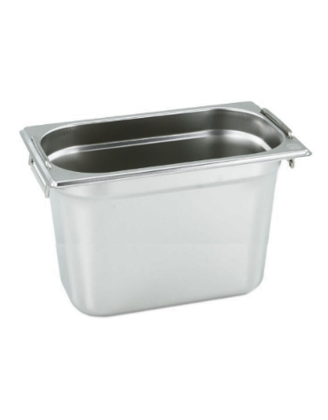 Bacinella contenitore GN 1/4 in acciaio inox con maniglie rientranti - capacità lt. 5,5 - mm 265x160X200h