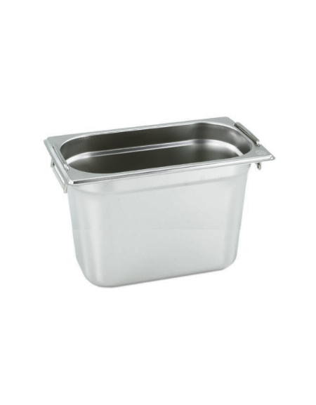 Bacinella contenitore GN 1/4 in acciaio inox con maniglie rientranti - capacità lt. 5,5 - mm 265x160X200h