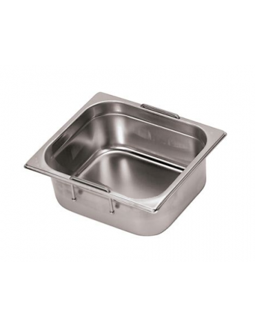 Bacinella contenitore GN 1/6 in acciaio inox con maniglie rientranti - capacità lt. 1,6 - mm 176x160x100h