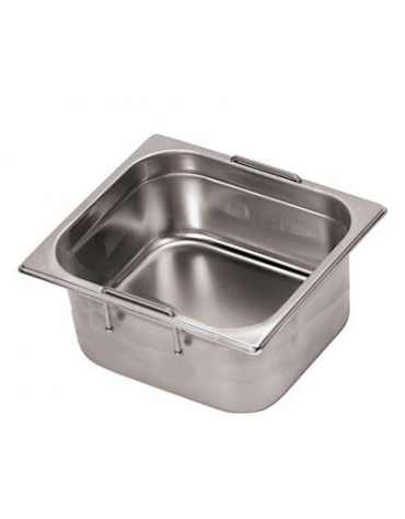 Bacinella contenitore GN 1/6 in acciaio inox con maniglie rientranti - capacità lt. 2,4 - mm 176x160x150h