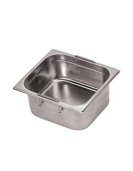 Bacinella contenitore GN 1/6 in acciaio inox con maniglie rientranti - capacità lt. 2,4 - mm 176x160x150h
