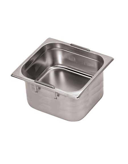 Bacinella contenitore GN 1/6 in acciaio inox con maniglie rientranti - capacità lt. 3,4 - mm 176x160x200h