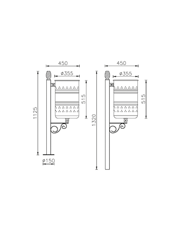 Cestino portarifiuti di forma cilindrica da inghisare in acciaio zincato e verniciato, con anello reggisacco - cm 35,5x132h