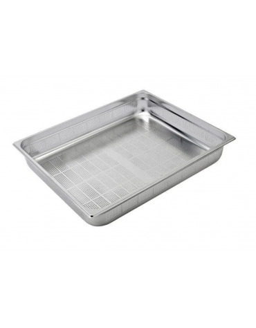 Bacinella contenitore GN 2/1 in acciaio inox con fondo e lati forati - mm 650x530x100h