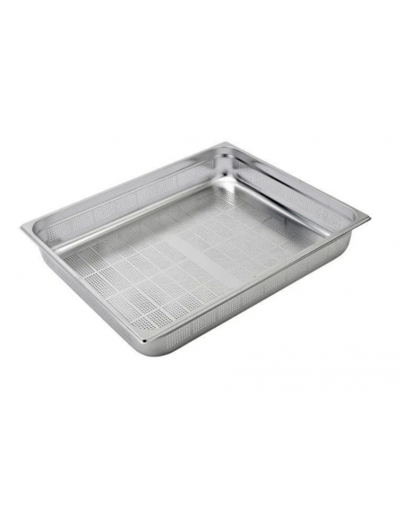 Bacinella contenitore GN 2/1 in acciaio inox con fondo e lati forati - mm 650x530x100h