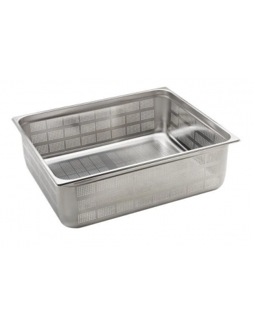 Bacinella contenitore GN 2/1 in acciaio inox con fondo e lati forati - mm 650x530x200h