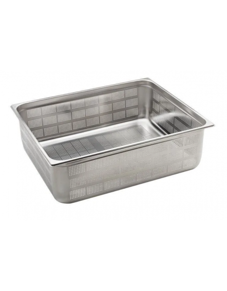 Bacinella contenitore GN 2/1 in acciaio inox con fondo e lati forati - mm 650x530x200h