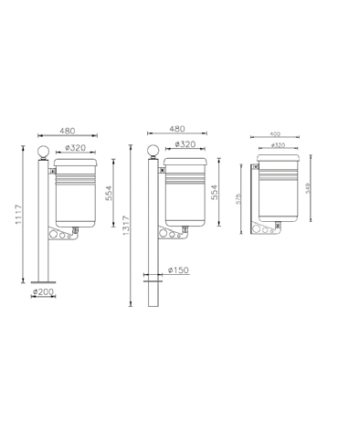 Cestino portarifiuti a forma cilindrica con nervature da inghisare, in acciaio zincato e verniciato - cm Ø 32x131,7h