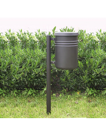 Cestino portarifiuti a forma cilindrica con nervature in acciaio, da inghisare - cm Ø 45,5x54,4x120h