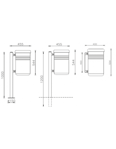 Cestino portarifiuti a forma cilindrica con nervature in acciaio, da inghisare - cm Ø 45,5x54,4x120h