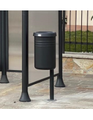 Cestino portarifiuti a forma cilindrica con nervature in acciaio, da inghisare - cm Ø 45,5x54,4x120h