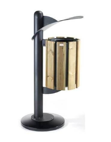 Cestino portarifiuti a forma cilindrica con doghe in legno di pino e coperchio, da inghisare interrare - Vari colori disponibili