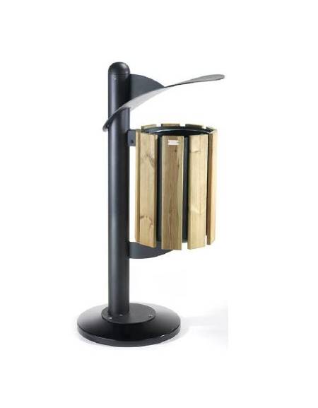 Cestino portarifiuti a forma cilindrica con doghe in legno di pino e coperchio, da inghisare interrare - Vari colori disponibili