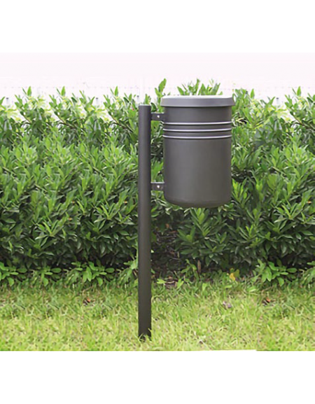 Cestino portarifiuti a forma cilindrica con nervature in acciaio, da tassellare - cm 45,5x54,4x100h