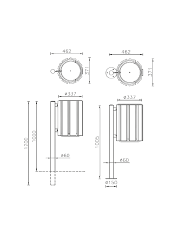 Cestino portarifiuti con paletto da inghisare, in acciaio zincato e verniciato, con doghe in legno di pregio- cm 46,2x37,1x120h