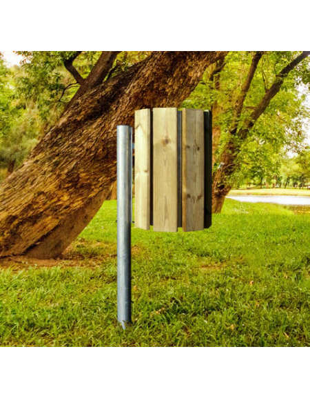 Cestino portarifiuti con paletto in acciaio da inghisare , contenitore ricoperto di doghe in legno di pino - cm 41,1x33,3x128h