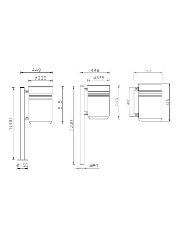 Cestino portarifiuti da inghisare di forma cilindrica, in acciaio zincato e verniciato - cm 50x44,9x120h
