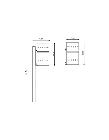 Cestino portarifiuti in acciaio zincato e verniciato, di forma cilindrica e paletto per il fissaggio al suolo - cm 49x37x128h