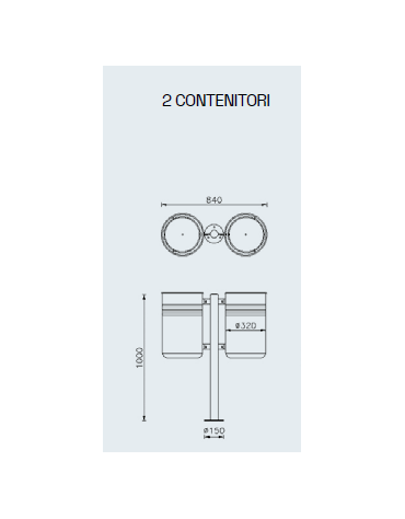 Cestino per la raccolta differenziata con 2 contenitori, da tassellare, in acciaio zincato e verniciato - cm 84x100h