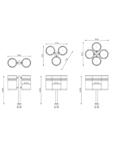 Cestino per la raccolta differenziata con 3 contenitori, da tassellare, in acciaio zincato e verniciato - cm 77,9x70,9x100h