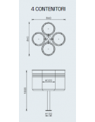 Cestino per la raccolta differenziata con 4 contenitori, da tassellare, in acciaio zincato e verniciato - cm 84x84x100h