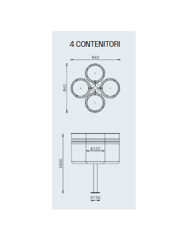 Cestino per la raccolta differenziata con 4 contenitori, da tassellare, in acciaio zincato e verniciato - cm 84x84x100h