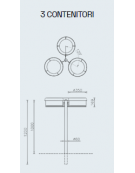 Cestino a 3 settori per la raccolta differenziata a forma cilindrica con nervatura - cm Ø35 (x3) x 120h