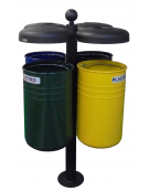 Cestino per la raccolta differenziata, 4 contenitori, acciaio zincato e verniciato, coperchi e posacenere - cm 87,2x87,2x131,7h