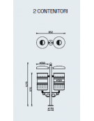 Cestino raccolta differenziata 2 settori, da tassellare, in acciaio zincato e verniciato con coperchio e posacenere - cm 127,5h