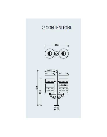 Cestino raccolta differenziata 2 settori, da tassellare, in acciaio zincato e verniciato con coperchio e posacenere - cm 127,5h