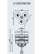 Cestino raccolta differenziata 3 settori, da tassellare, in acciaio zincato e verniciato con coperchio e posacenere - cm 127,5h