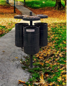 Cestino raccolta differenziata 3 settori, da tassellare, in acciaio zincato e verniciato con coperchio e posacenere - cm 127,5h