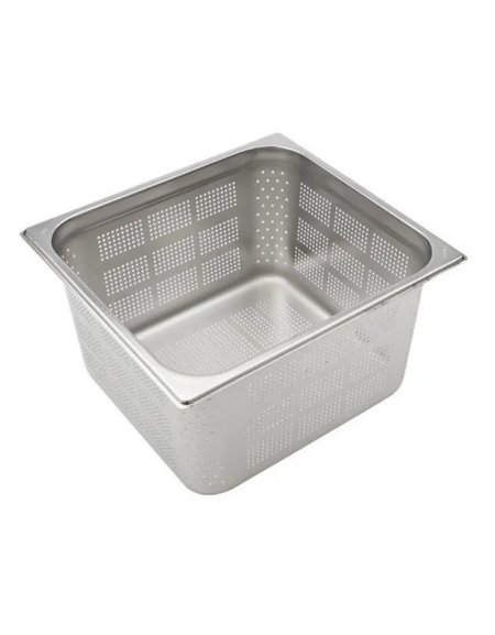 Bacinella contenitore GN 2/3 in acciaio inox con fondo e lati forati - mm 353x320x200h
