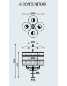 Cestino raccolta differenziata 4 settori, da tassellare, in acciaio zincato e verniciato con coperchio e posacenere - cm 127,5h