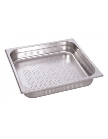 Bacinella contenitore GN 2/3 in acciaio inox con fondo e lati forati - mm 353x320x65h