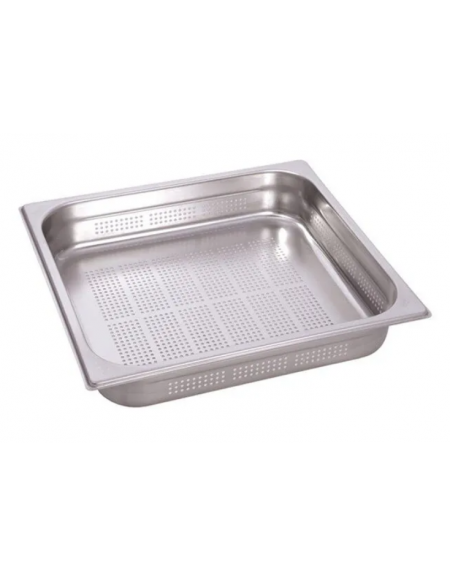 Bacinella contenitore GN 2/3 in acciaio inox con fondo e lati forati - mm 353x320x65h