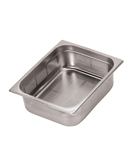 Bacinella contenitore GN 1/2 in acciaio inox con fondo e lati forati - mm 325x265x65h
