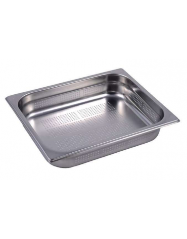 Bacinella contenitore GN 1/2 in acciaio inox con fondo e lati forati - mm 325x265x65h