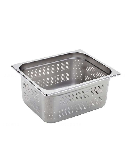 Bacinella contenitore GN 1/2 in acciaio inox con fondo e lati forati - mm 325x265x150h