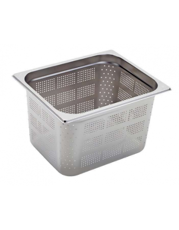 Bacinella contenitore GN 1/2 in acciaio inox con fondo e lati forati - mm 325x265x200h